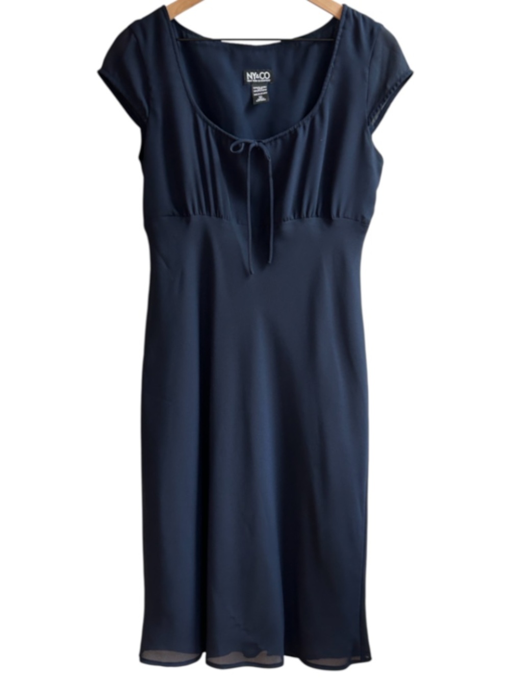 NY&CO Black Tie Neck Cap Sleeve Dress Size 10, Navy